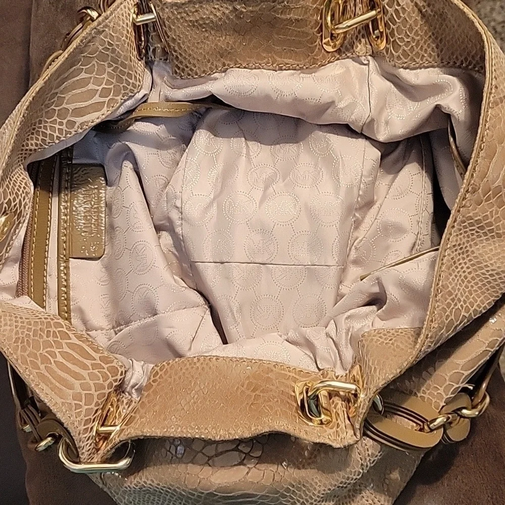 Vtg MICHAEL KORS 1990s Tan Snakeskin Slouchy Hobo Bag AP-1012